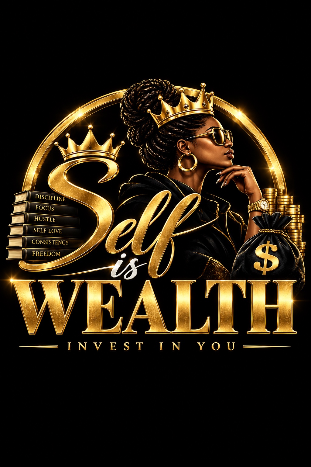 Self Is Wealth gold and black brand artwork